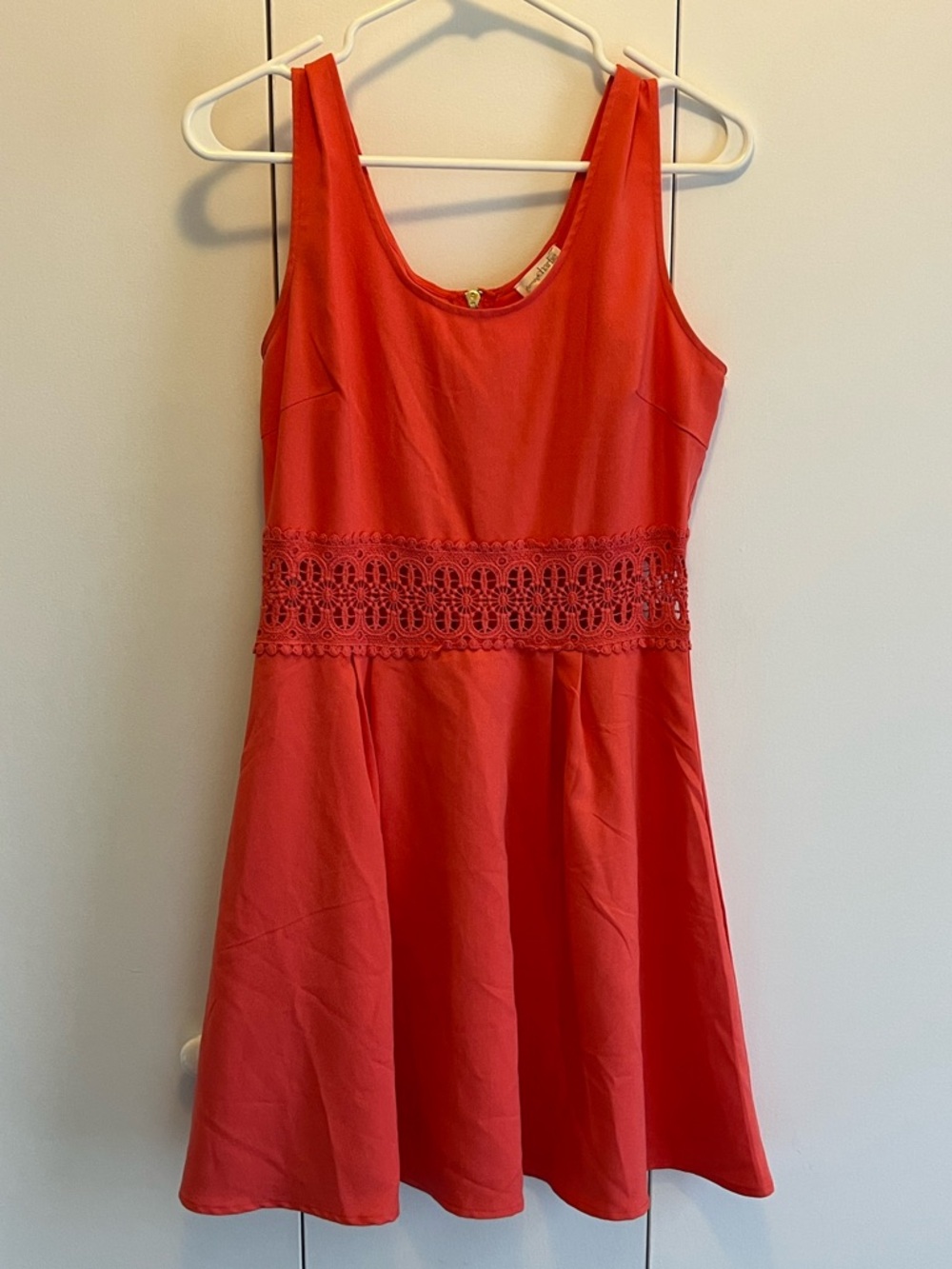 Charming Charlie Coral Sleeveless Dress with Crochet Waist